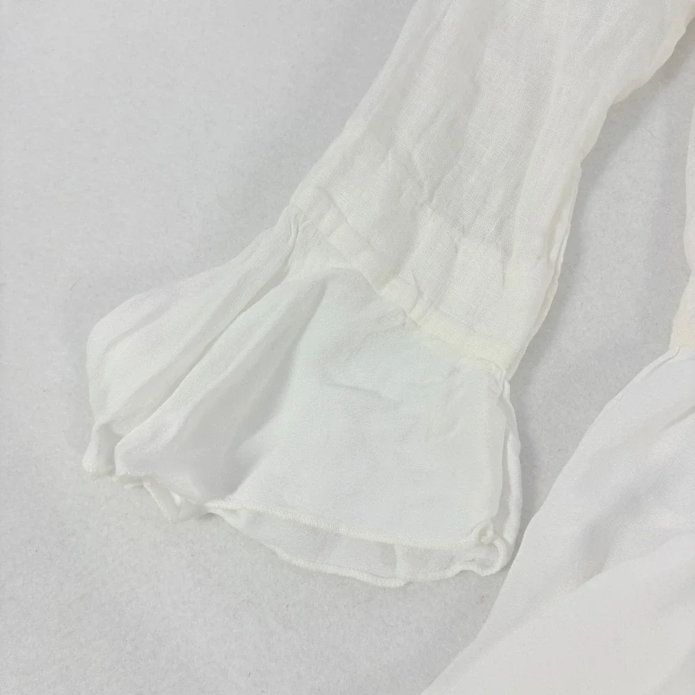 Italian Linen Ruffle Cardigan Women's M/L White Peplum Bell Sleeve Pirate Resort